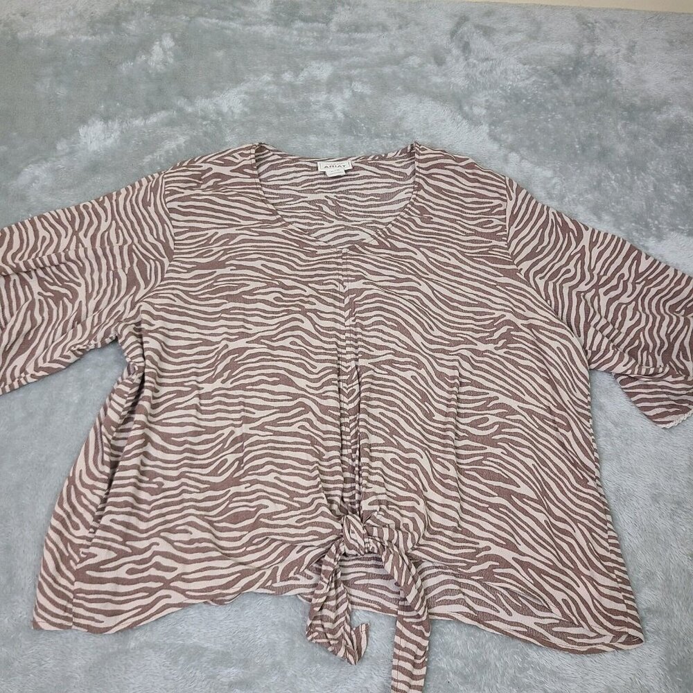 Ariat Top Women’s X-Large Short Sleeve Tiger Stripe Lace Hem Lightweight‎ Blouse